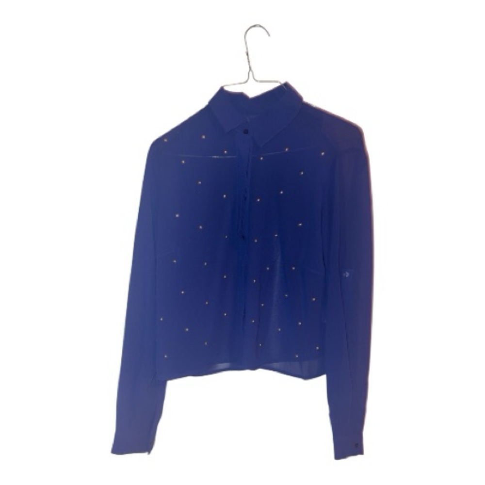 Elegant Women's Blue Blouse with Delicate Accents
